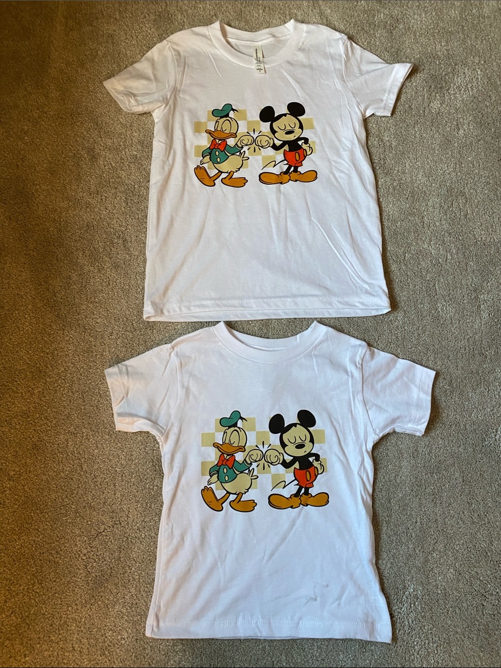 Set of Bella Canvas 3T & YS Disney Kids White Graphic Tee with Mickey & Donald